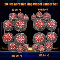 20 Pcs 5 Sizes 60/80/120/240 Grits Abrasive Flap Wheel Sander, 1/4 Inch Shank…