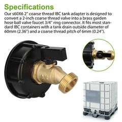 275-330 Gallon IBC Tote Water Tank Adapter 2″ Brass Hose Faucet Valve Connector