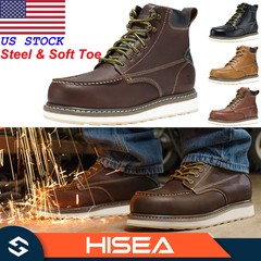 HISEA Men’s Moc Toe Work Boots 6 Inch Steel Soft Toe Working Safety Boots Shoes