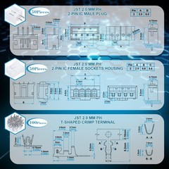 CQRobot JST PH 2.0 mm Pitch 2-Pin Electronic Computer 2P, PH-White 2P