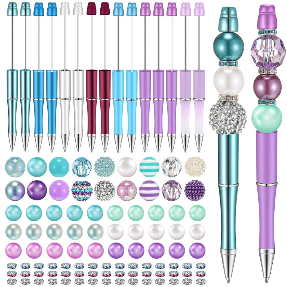 15 Pcs Plastic Beadable Pens Assorted Bead Pens Multicolor Bubblegum Crystal …