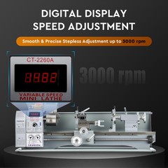 9×24″ Mini Metal Lathe 1100W DC Motor 3-Jaw Chuck LCD Display Metalworking