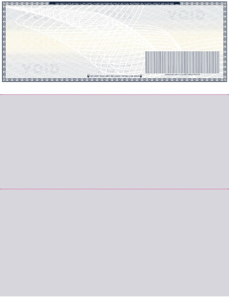 100 Blank Check paper “High Security” – Check on Top – Dark Blue Art Deco