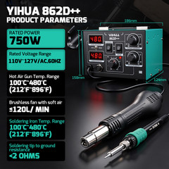 YIHUA 750W Soldering Station 2-in-1 SMD Hot Air Gun Desoldering Rework Staiton