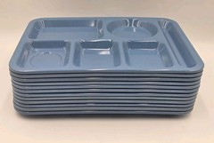 Lot 12 Carlisle N43981 6-Compartment Blue Speckled Cafeteria Food Trays 10″x 14″