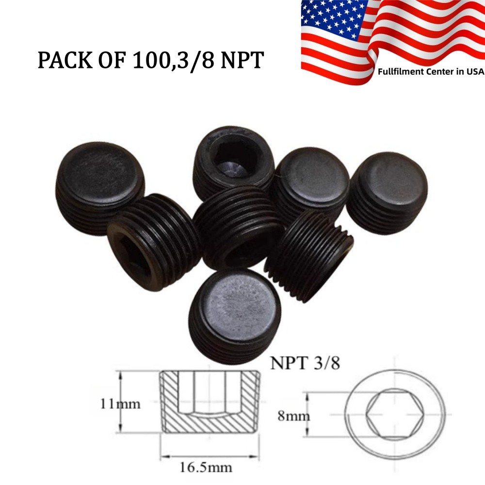 USA! 100PCS NPT PLUGS 3/8 HEX COUNTERSUNK PLUG PIPE FITTING NPT PIPE FITTING NEW