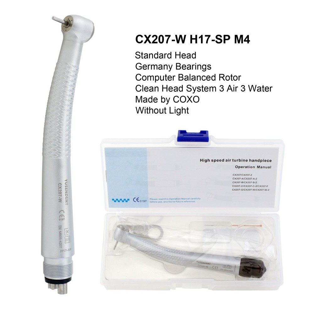 COXO Dental High Speed Handpiece 4 Hole Air Turbine CX207-W 3 Spray Push Button