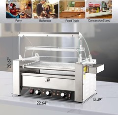 ROVSUN Commercial 18/30 Hot Dog 7/11 Roller Grill Cooker Machine Acrylic Cover