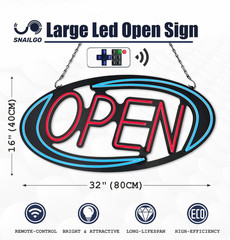 Bright LED Open Sign for Business – 32×16 Inch with Remote Control & Flashing