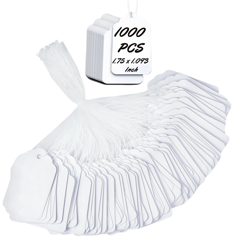 1000 Blank White Merchandise Price Tags with Strings Size #5 Retail Strung Label