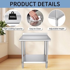 Stainless Steel Table, 30 x 24 Inches Commercial Metal Prep & Work Table with…
