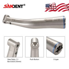 SANDENT Dental 1:1 Fiber Optic LED Contra Angle Handpiece Push Button E-type SA