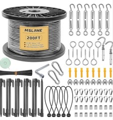 1/8″ Black Wire Rope Kit 200FT 304 Stainless Steel Vinyl Coated with M5 NEW