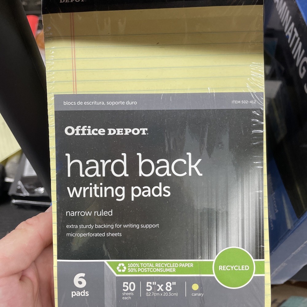 Office Depot Professional Hard Back Writing Pads 6 pads 5″x8″ 50 Sheets Each S3