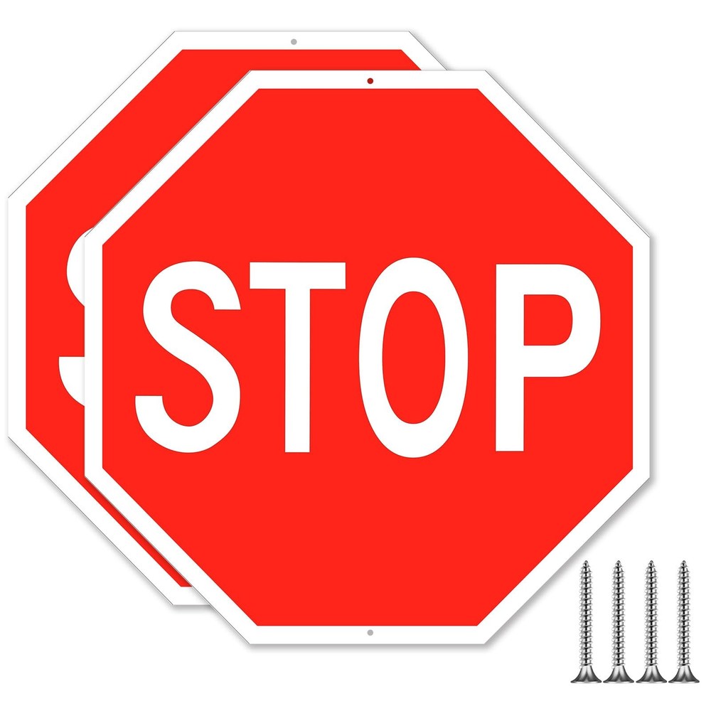 2 Pcs 24 x 24 Inch Stop Sign, Large Reflective Aluminum Street Road Signs for…