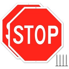 2 Pcs 24 x 24 Inch Stop Sign, Large Reflective Aluminum Street Road Signs for…