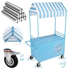Candy Cart with Lockable Wheels Mobile Food Display Stand Dessert Cart W/ Canopy