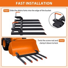 Clamp-On Debris Forks for 48″ Tractor Bucket ,2500 LBS with 5 Tines Pallet Forks