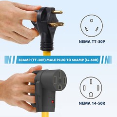 OPEN BOX – RV 30Amp Male To 50Amp Female Power Cord Plug Adapter 30M/50F Cable