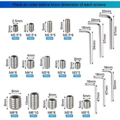 340Pcs Metric Hex Socket Head Cup Point Set Screws Assortment Kit, 304 Stainless