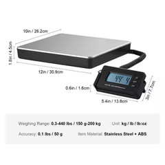 Digital Shipping Scale, 440 Lbs. X 1.7 Oz., Heavy Duty Postal Scale with Timer,