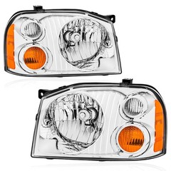 Headlight Assembly Pair 2001-2004 Nissan Frontier Halogen Chrome Amber NI2503130