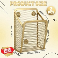 Fuutreo 2pc Large Magnetic Pencil Holder Mesh Pen Cup Gold Whiteboard