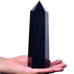 FZBHRO Black Obsidian Tower Large Crystal Point Obelisk 6 Faceted Healing 2.6lb