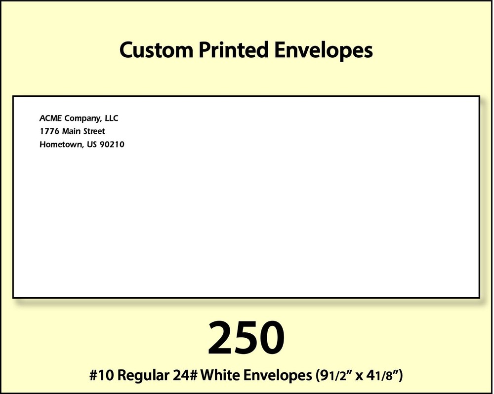 250 Custom Printed #10 Commercial Regular Envelopes Full Color Digital Printing