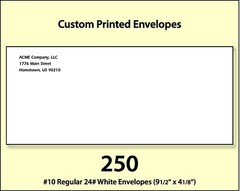 250 Custom Printed #10 Commercial Regular Envelopes Full Color Digital Printing