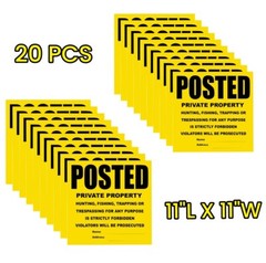 Posted Signs 20-Pack, No Hunting/Trespassing, Heavy Duty, 11″x11″ Yellow