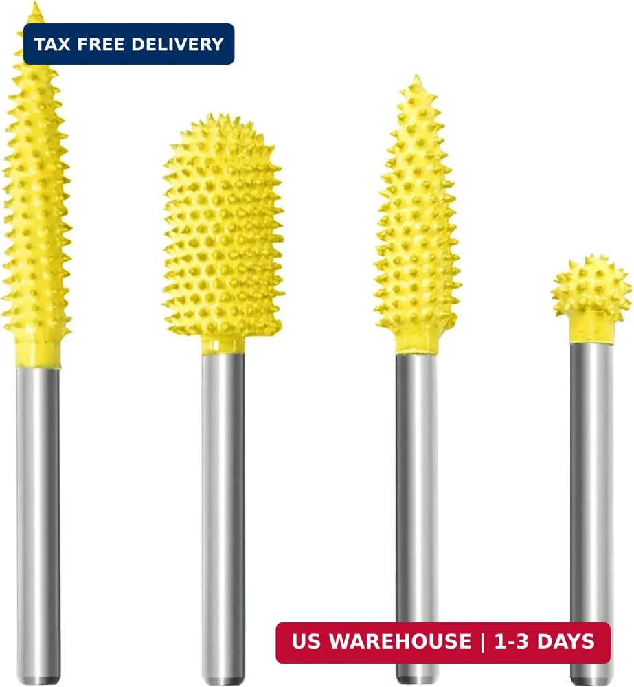 4-Piece Rotary Burr Set, Fine Grit Tungsten Carbide Rotary Burrs, 1/8″ Shank for