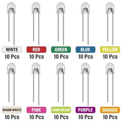 100pcs 5mm LED Diode Light Assortment Kit 10 Colors White Red Green Blue Yellow