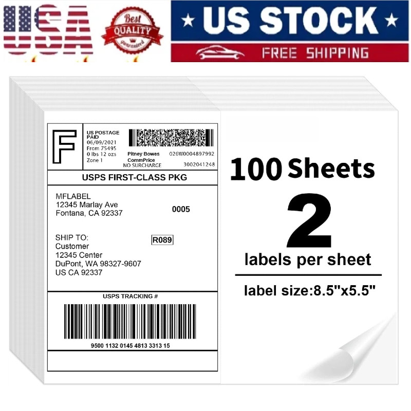 Half Sheet Shipping 200 Labels 8.5×5.5 Rounded Corner Self Adhesive 2 Per Sheet⭐