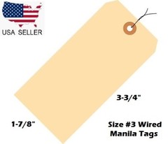 Size 3 Manila Inventory Shipping Hang Tags with Wire 1 7/8″ x 3 3/4″ Wired Tags
