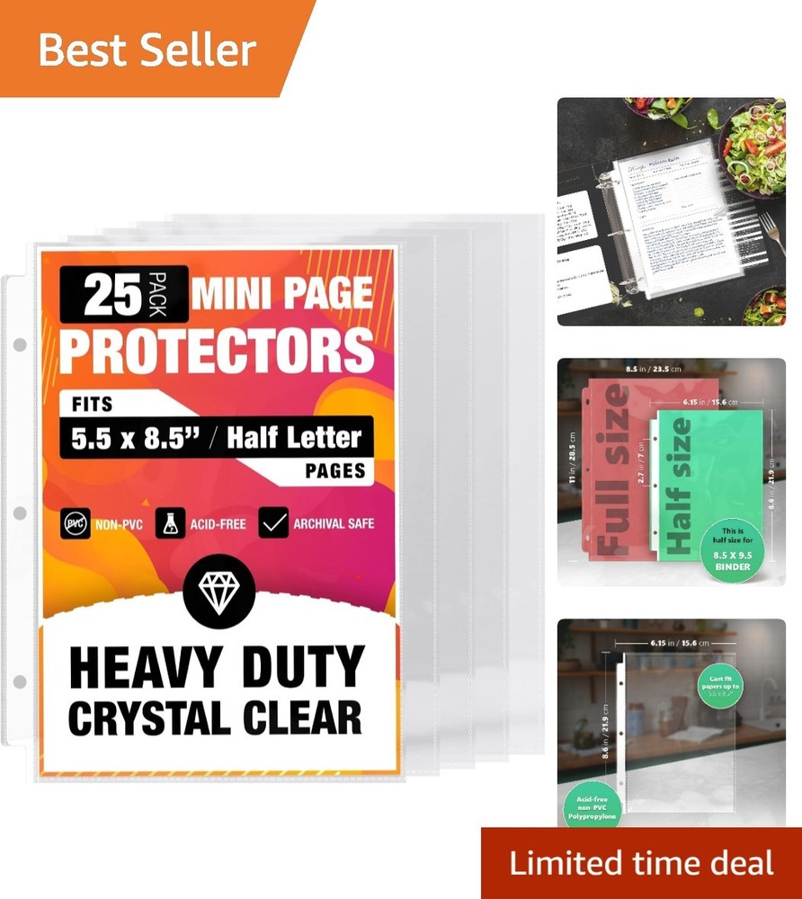 Half Letter 8.5×5.5’’ Pack of 25 Heavy Duty Page Sleeve Protectors for Mini 3…