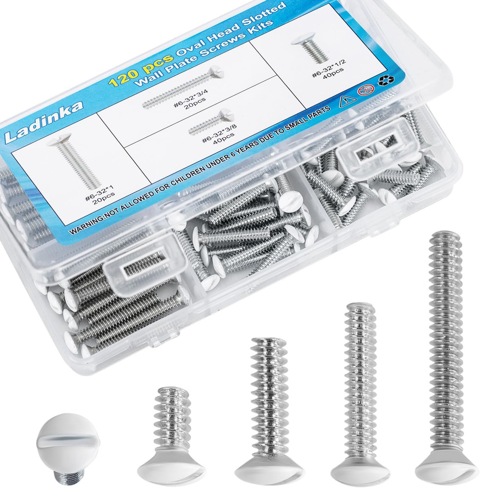 120PCS White Wall Plate Screws Kit #6-32 Outlet Switch Faceplate Fasteners Set