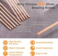 15% Silver Brazing Rods – 40 Sticks Flat Phos Copper Welding Rods for HVAC, Air