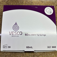 New Sealed Vesco Medical ENFIT Tip Syringe 60ML VED-660 Box of 30