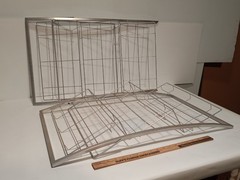 Lot of 2 Unbranded steel display racks, 28 x 16 x 5 in, 3 tiers 14.5×7.5 in each
