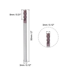3mm Dia 3mm Shank 50mm Long HRC55 Carbide AlTiN Coated 4 Flute Square End Mill