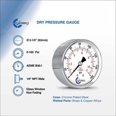 2-1/2″ Pressure Gauge – Chrome Plated Steel Case, 1/4″NPT, Back Mnt. 160 PSI