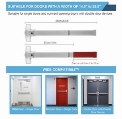 Dynasty Hardware Push Bar Panic Exit Device Emergency SMALL Doors 14.5 ”-25.5”