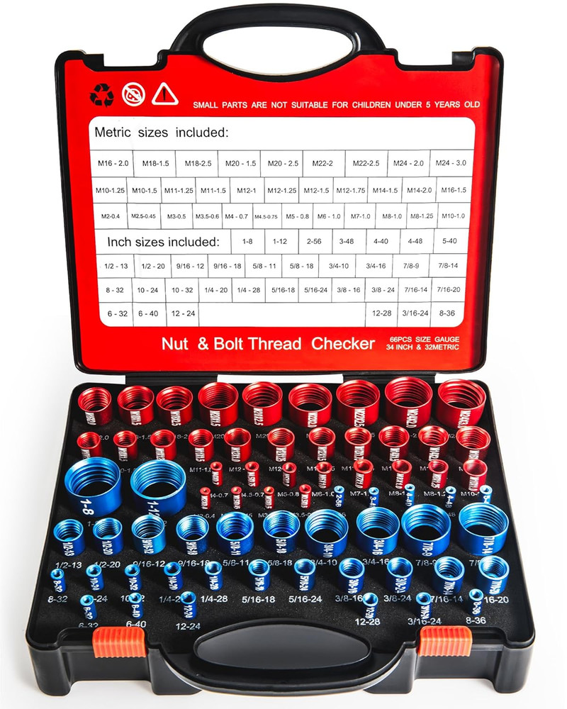 66-Piece Precision Nut and Bolt Thread Checker Kit for SAE and Metric Sizes