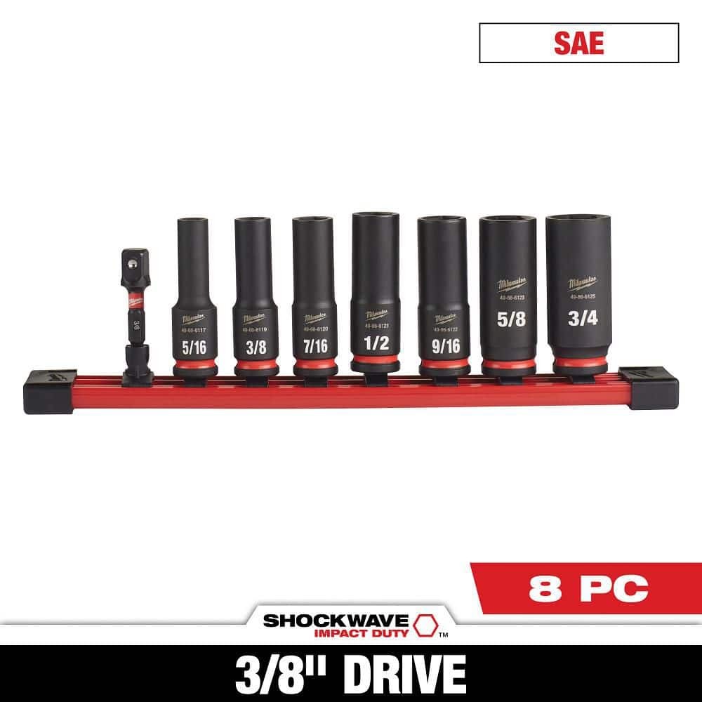 Milwaukee SHOCKWAVE Impact Duty 3/8″ SAE Deep Impact Rated Socket Set (8-Piece)