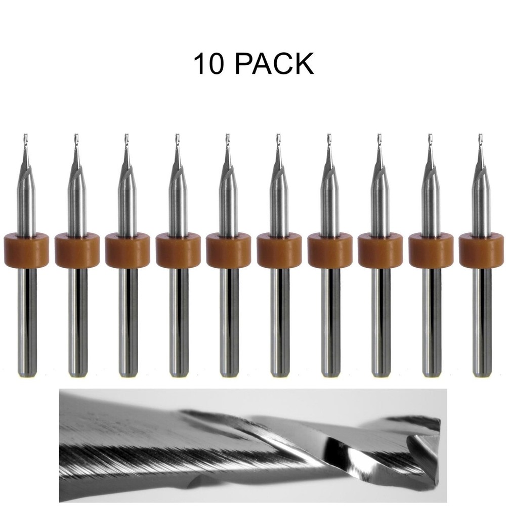 1/32″ Carbide PCB CNC End Mills 2 Flute Square End 1/8 Shank 10 Pc Kyocera