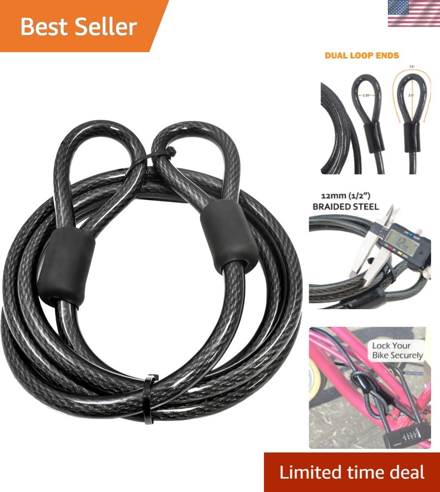12mm 1/2 inch Heavy-Duty Security Cable, Vinyl Coated Braided Steel with Seal…