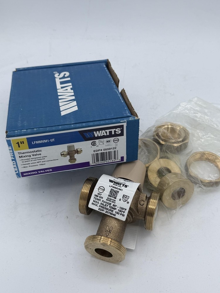 Watts 1 In LFMMVM1-UT Thermostatic Mixing Valve Union NPT 80-120°F Lead Free