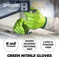 HD Green Nitrile Gloves, 8 Mil Nitrile Gloves Medium-Xxl Sizes, Nitrile Disposab