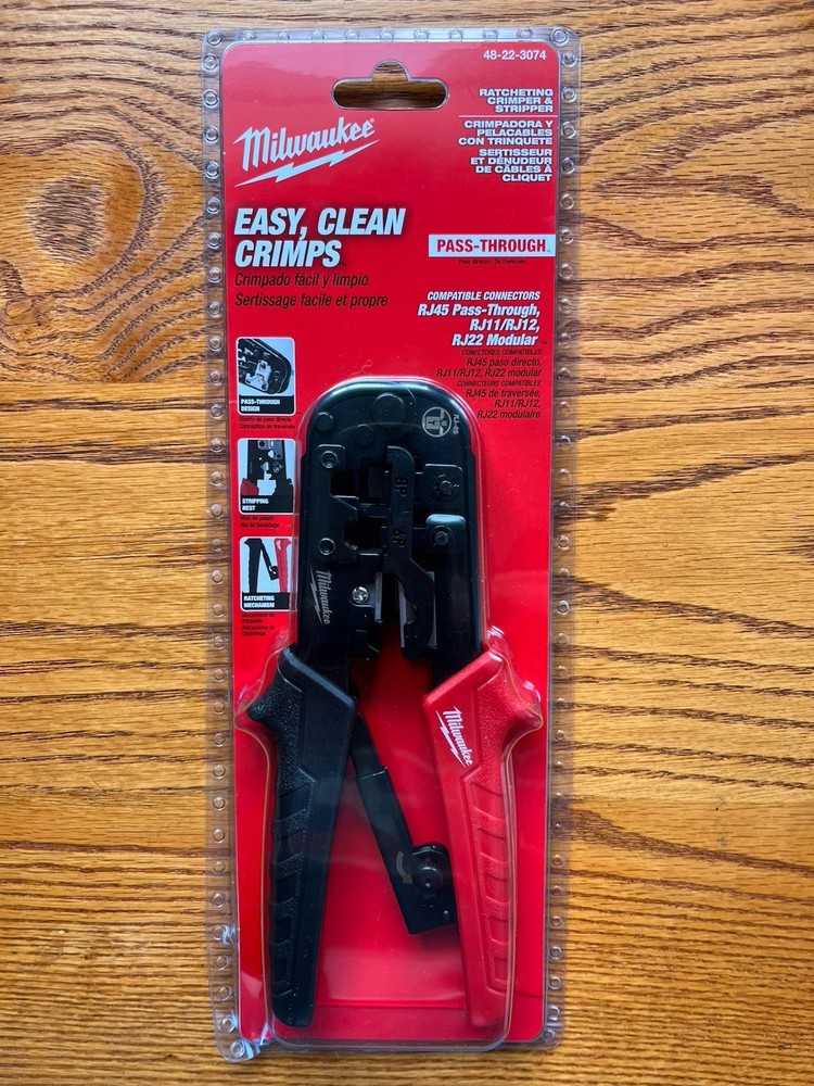 MILWAUKEE Ratcheting Pass-Through Crimper & Wire Stripper! RJ 11/12/22/45 SEALED